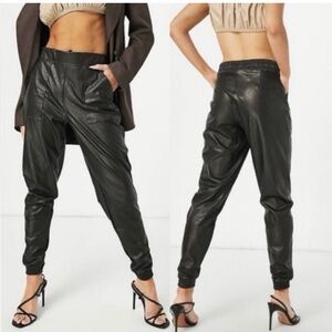 Spanx Women's Size Large Black Leather-Like High-Waisted Jogger Pant